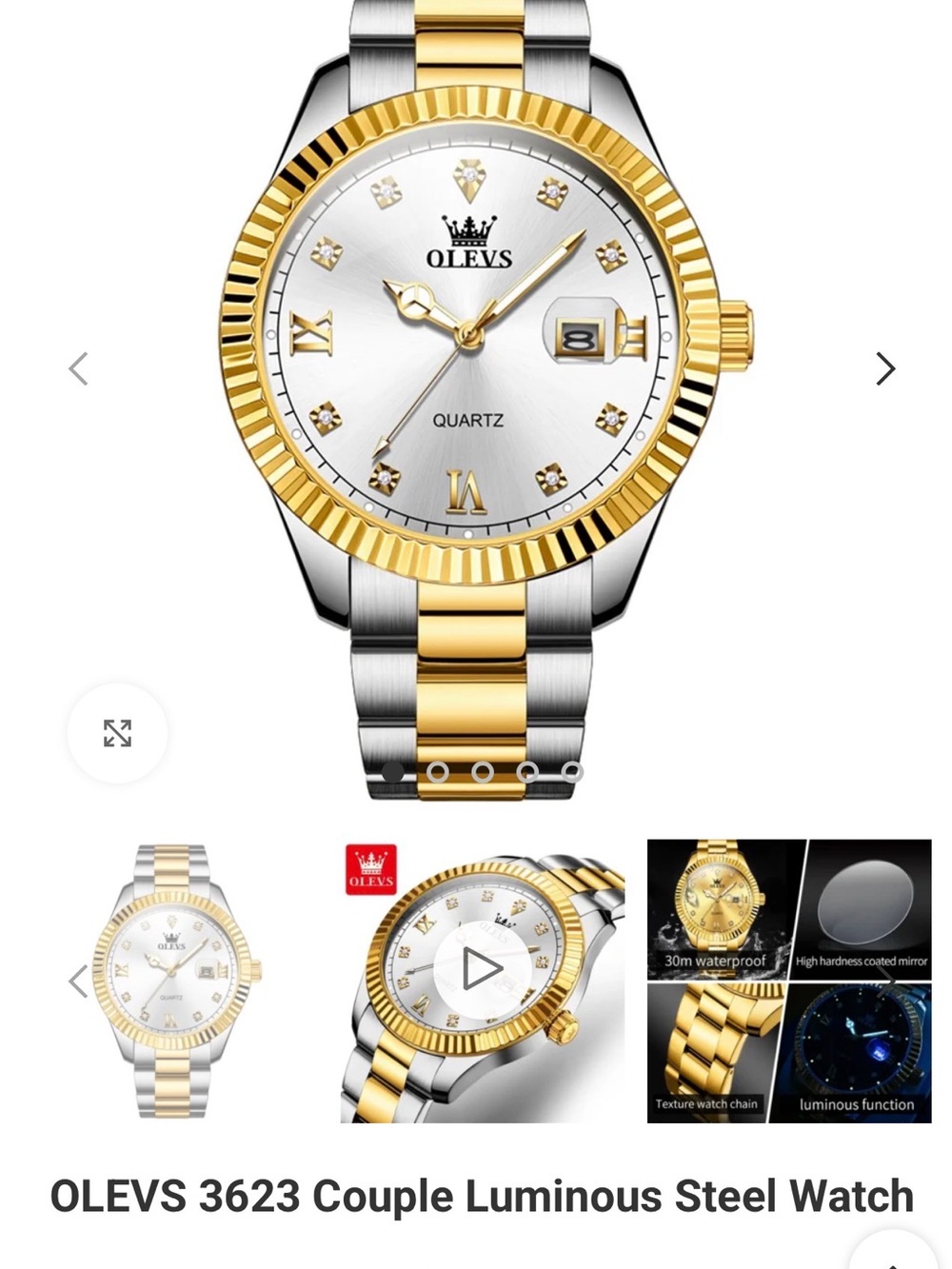 OLEVS 3705 Couple Luminous Steel Watch
